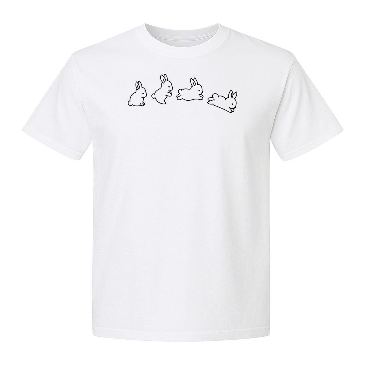 Rabbit T-Shirt, Four Cute Bunny Poses Outline Graphic for Animal Lovers and Spring Gifts