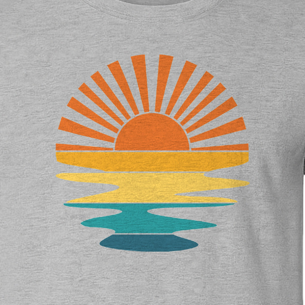 Sunset T-Shirt, Retro Sun Rays and Water Reflection Design for Vacation Travel