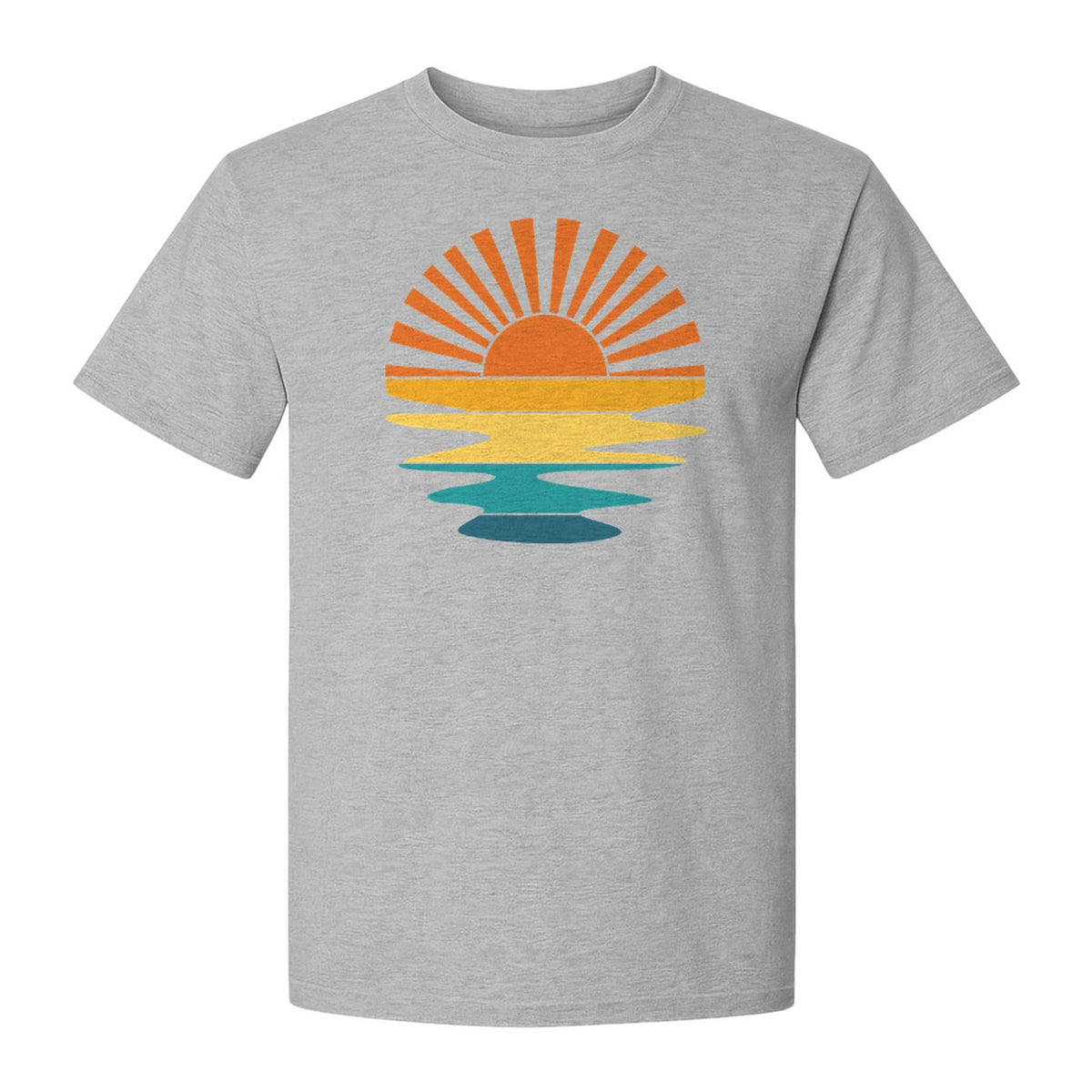 Sunset T-Shirt, Retro Sun Rays and Water Reflection Design for Vacation Travel