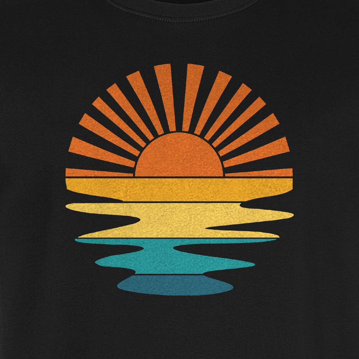 Sunset T-Shirt, Retro Sun Rays and Water Reflection Design for Vacation Travel