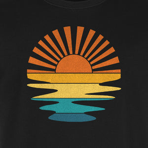 Sunset T-Shirt, Retro Sun Rays and Water Reflection Design for Vacation Travel