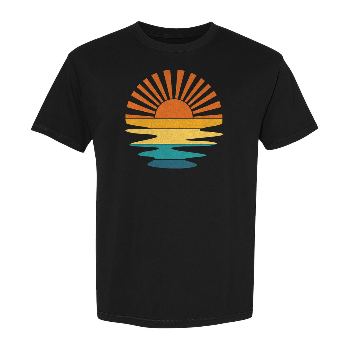 Sunset T-Shirt, Retro Sun Rays and Water Reflection Design for Vacation Travel