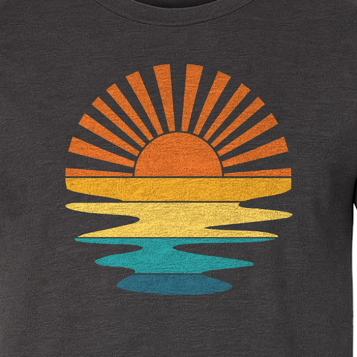 Sunset T-Shirt, Retro Sun Rays and Water Reflection Design for Vacation Travel