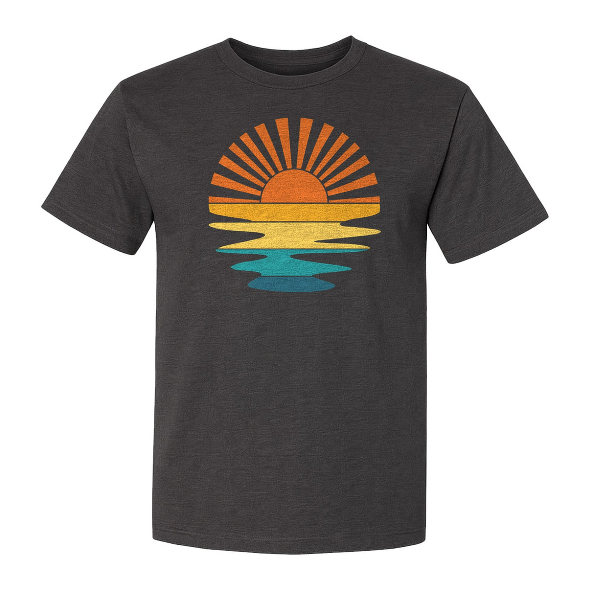 Sunset T-Shirt, Retro Sun Rays and Water Reflection Design for Vacation Travel