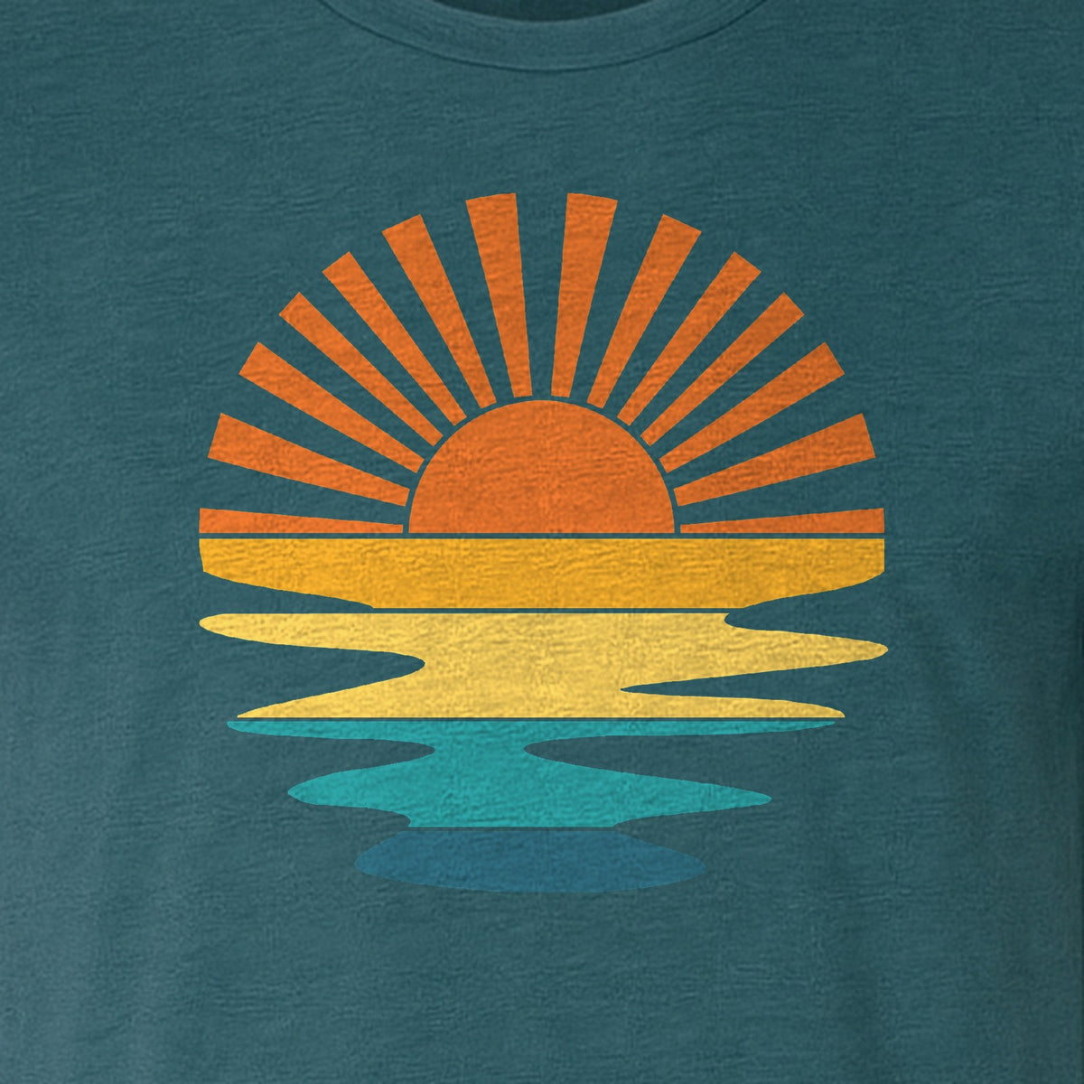 Sunset T-Shirt, Retro Sun Rays and Water Reflection Design for Vacation Travel