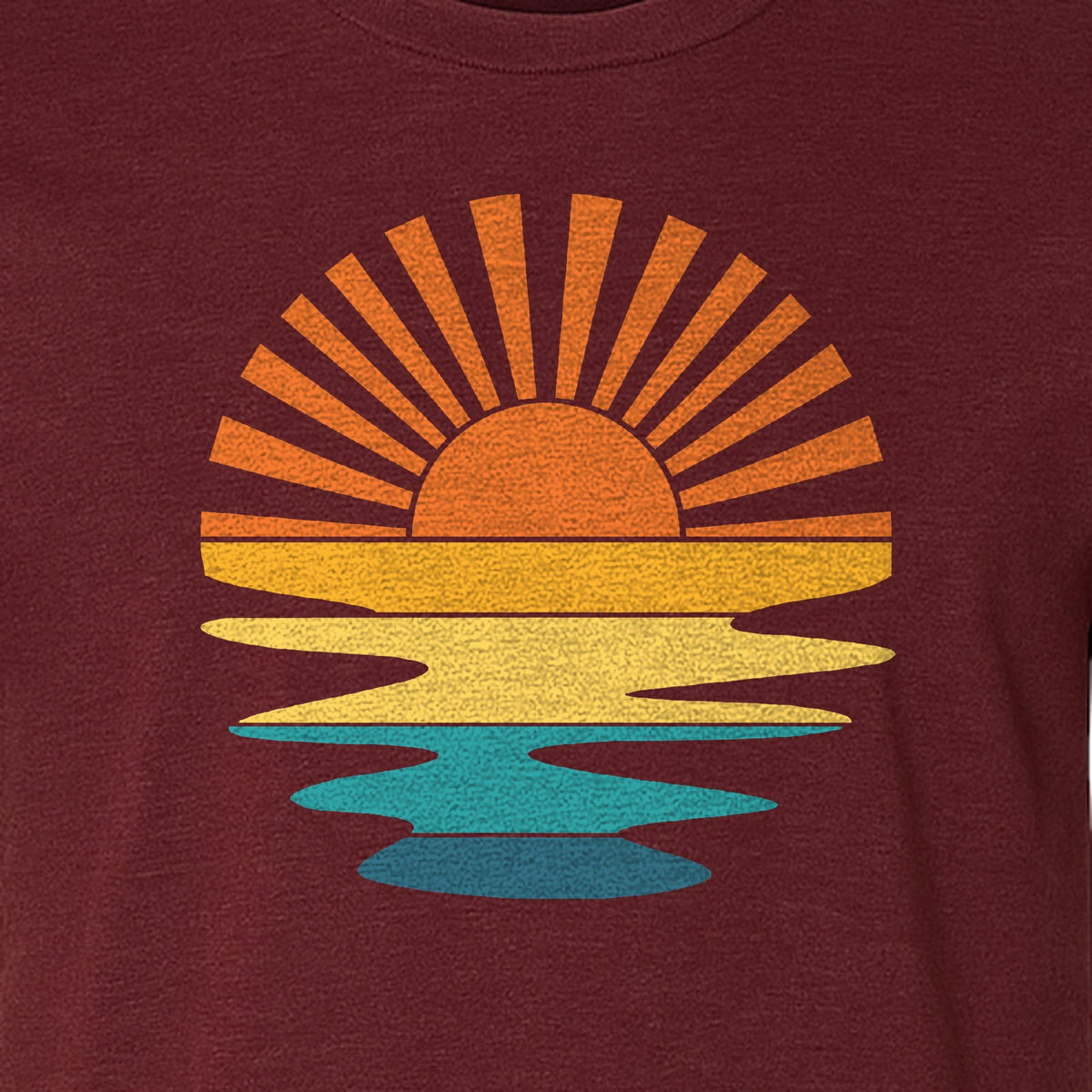 Sunset T-Shirt, Retro Sun Rays and Water Reflection Design for Vacation Travel