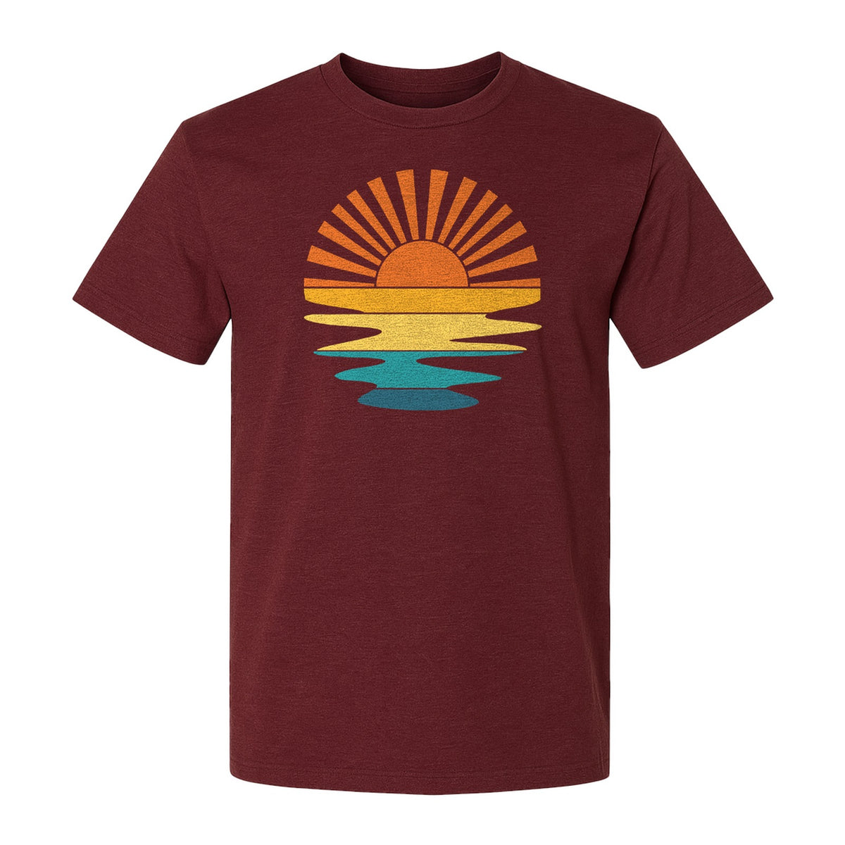 Sunset T-Shirt, Retro Sun Rays and Water Reflection Design for Vacation Travel