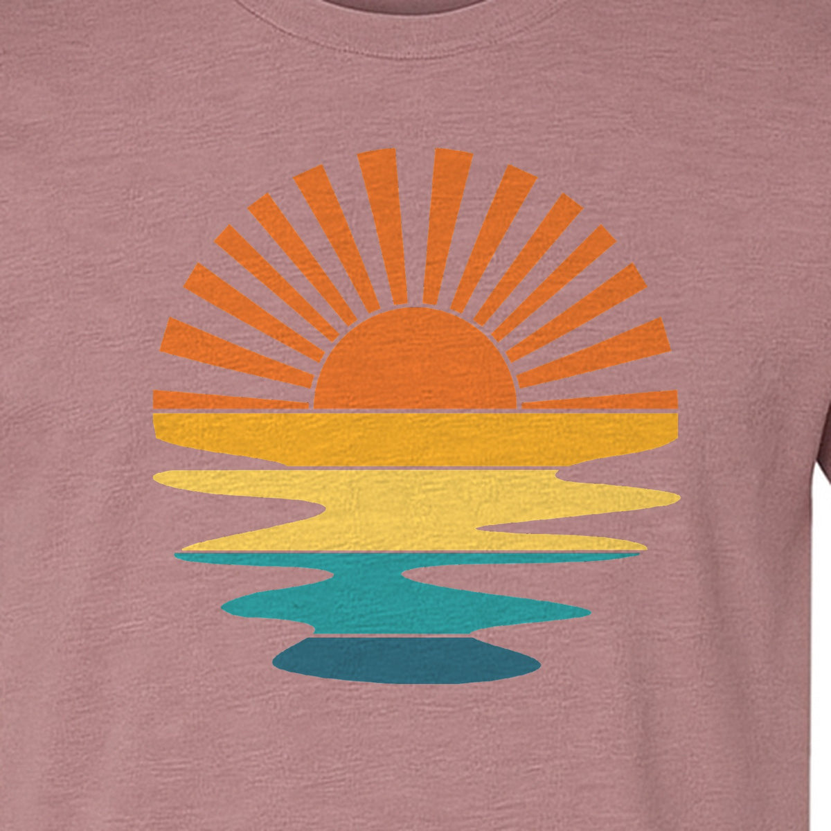 Sunset T-Shirt, Retro Sun Rays and Water Reflection Design for Vacation Travel