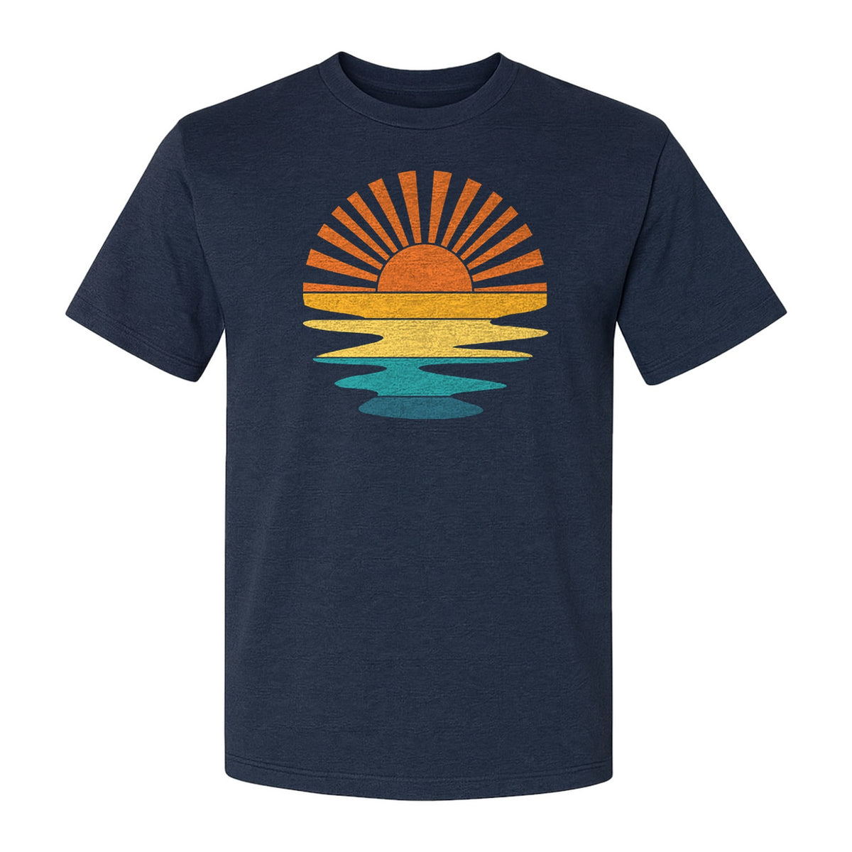 Sunset T-Shirt, Retro Sun Rays and Water Reflection Design for Vacation Travel