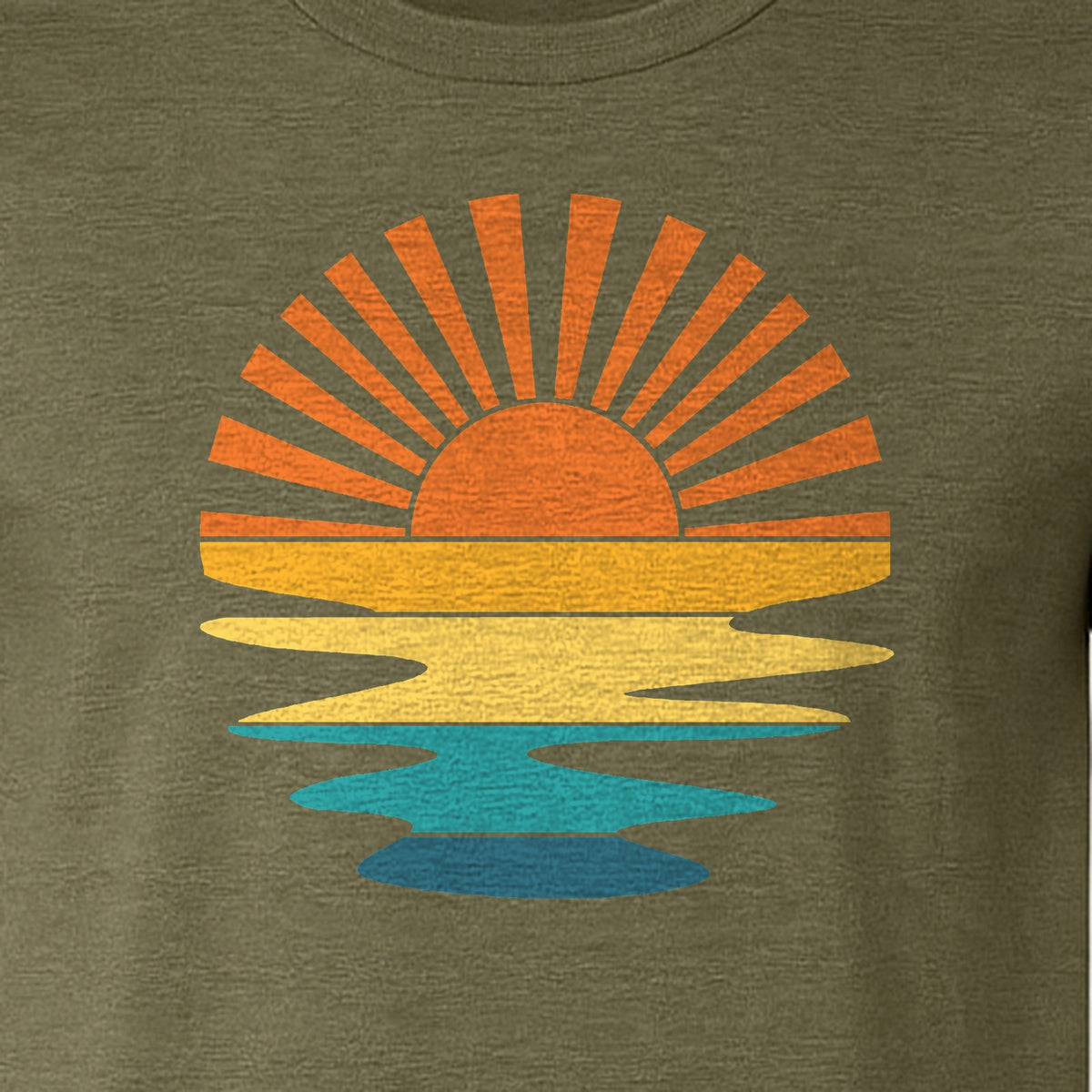 Sunset T-Shirt, Retro Sun Rays and Water Reflection Design for Vacation Travel