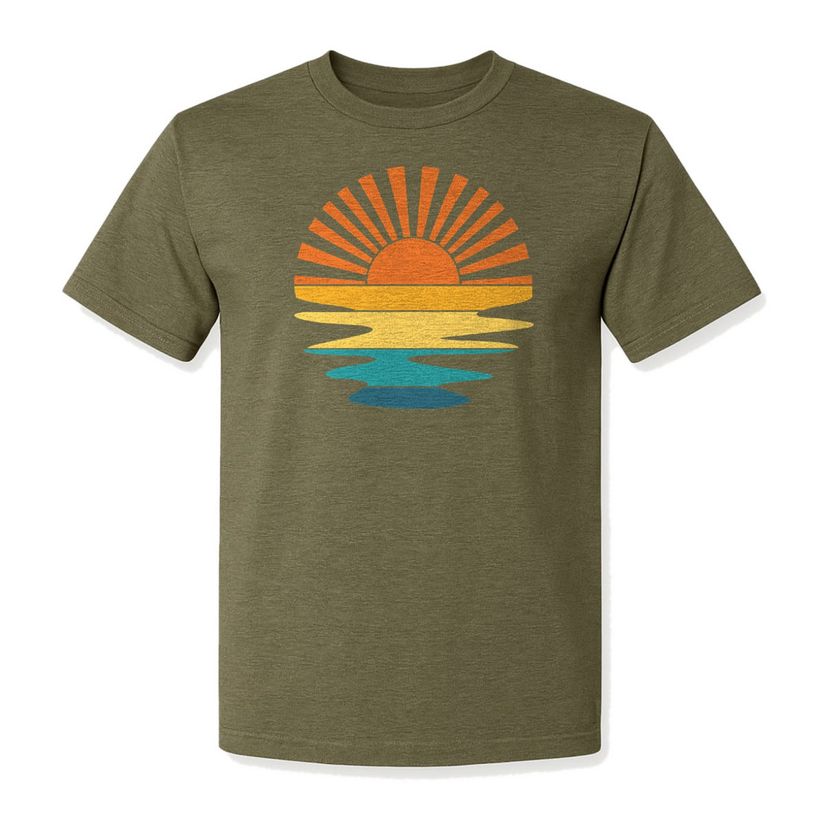 Sunset T-Shirt, Retro Sun Rays and Water Reflection Design for Vacation Travel