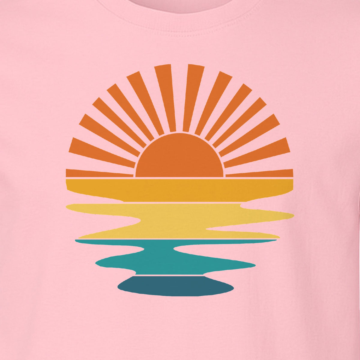 Sunset T-Shirt, Retro Sun Rays and Water Reflection Design for Vacation Travel