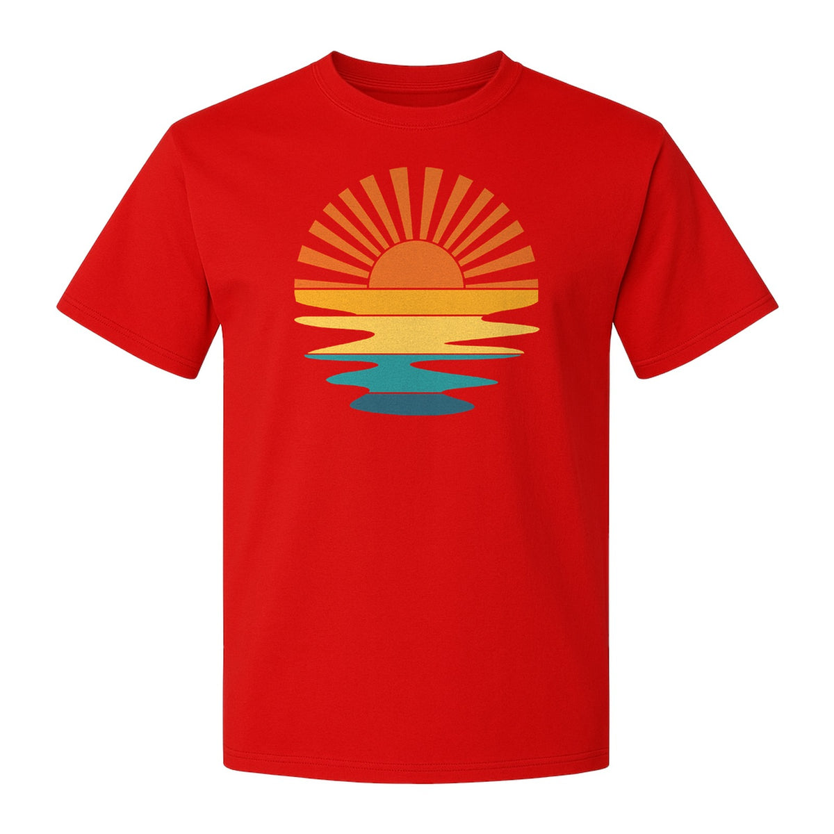 Sunset T-Shirt, Retro Sun Rays and Water Reflection Design for Vacation Travel