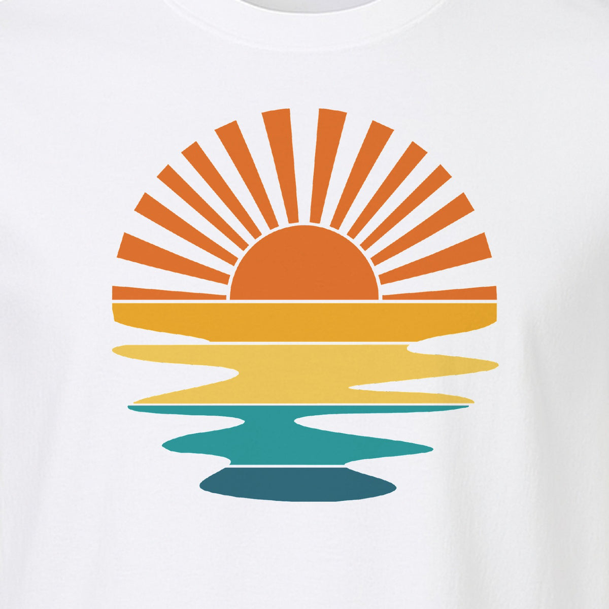 Sunset T-Shirt, Retro Sun Rays and Water Reflection Design for Vacation Travel