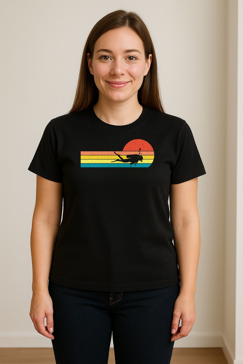 Scuba Diving T-Shirt, Retro Sunset Diver Graphic for Ocean Explorers and Water Sport Fans