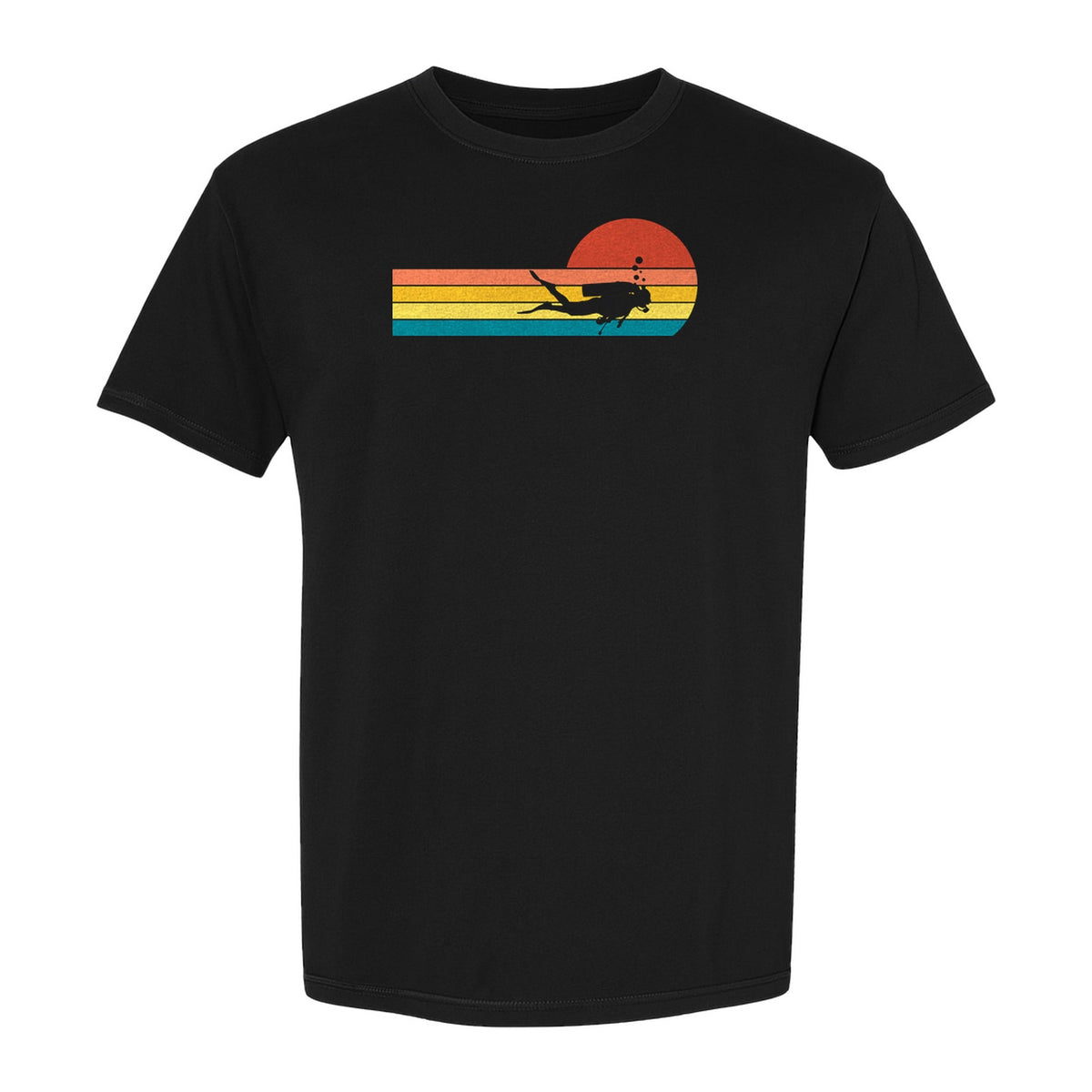 Scuba Diving T-Shirt, Retro Sunset Diver Graphic for Ocean Explorers and Water Sport Fans