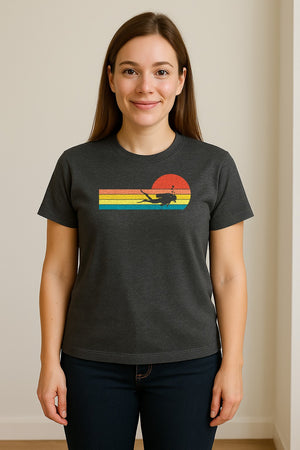 Scuba Diving T-Shirt, Retro Sunset Diver Graphic for Ocean Explorers and Water Sport Fans