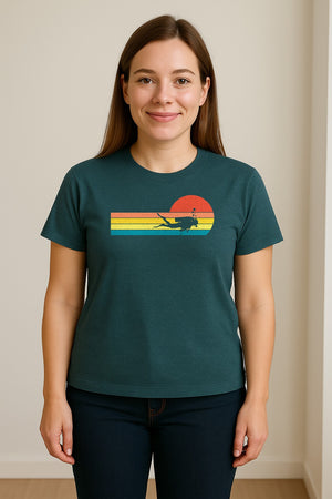 Scuba Diving T-Shirt, Retro Sunset Diver Graphic for Ocean Explorers and Water Sport Fans