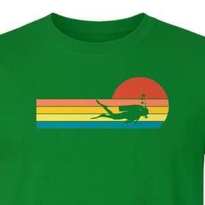 Scuba Diving T-Shirt, Retro Sunset Diver Graphic for Ocean Explorers and Water Sport Fans
