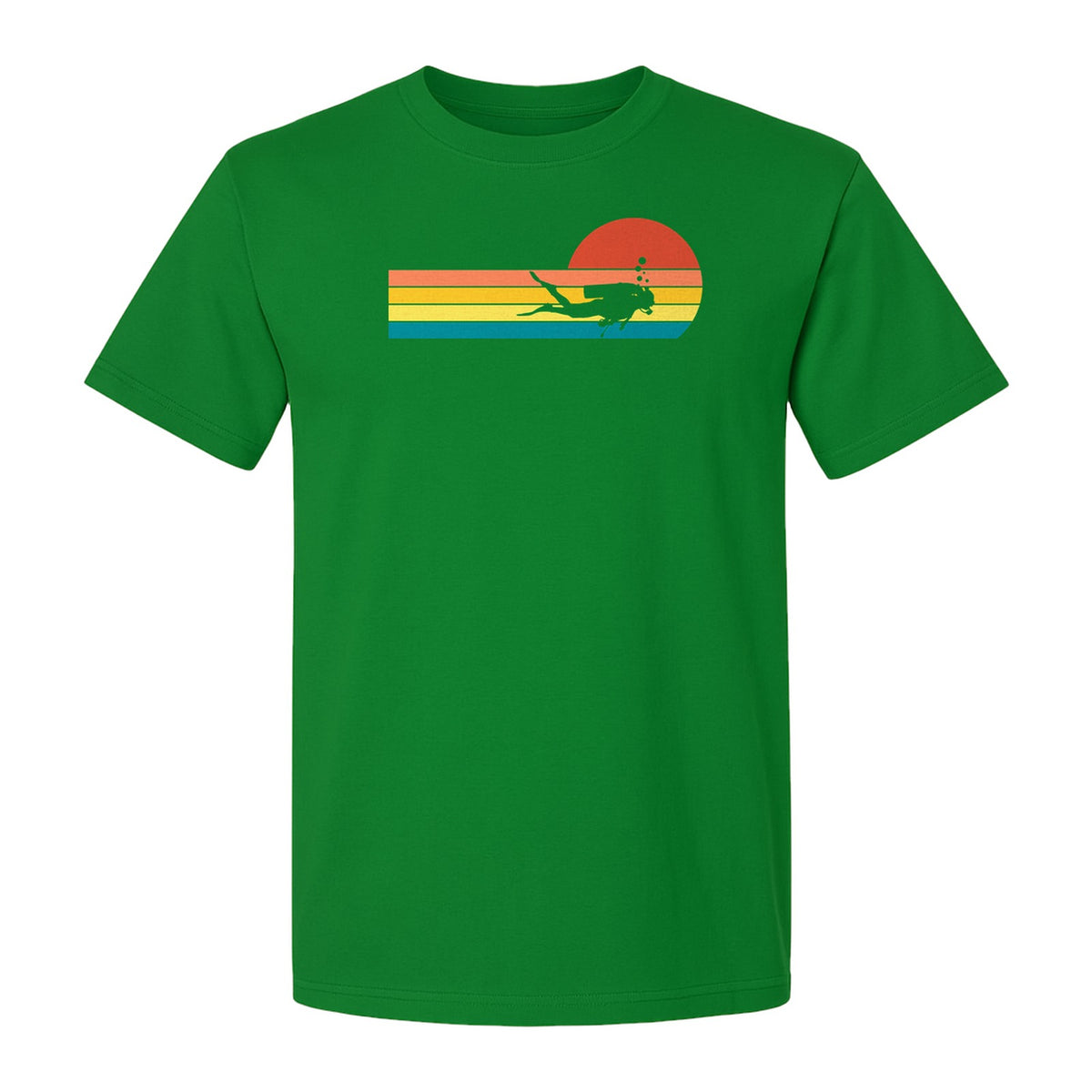 Scuba Diving T-Shirt, Retro Sunset Diver Graphic for Ocean Explorers and Water Sport Fans
