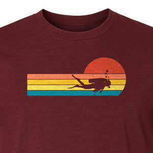 Scuba Diving T-Shirt, Retro Sunset Diver Graphic for Ocean Explorers and Water Sport Fans