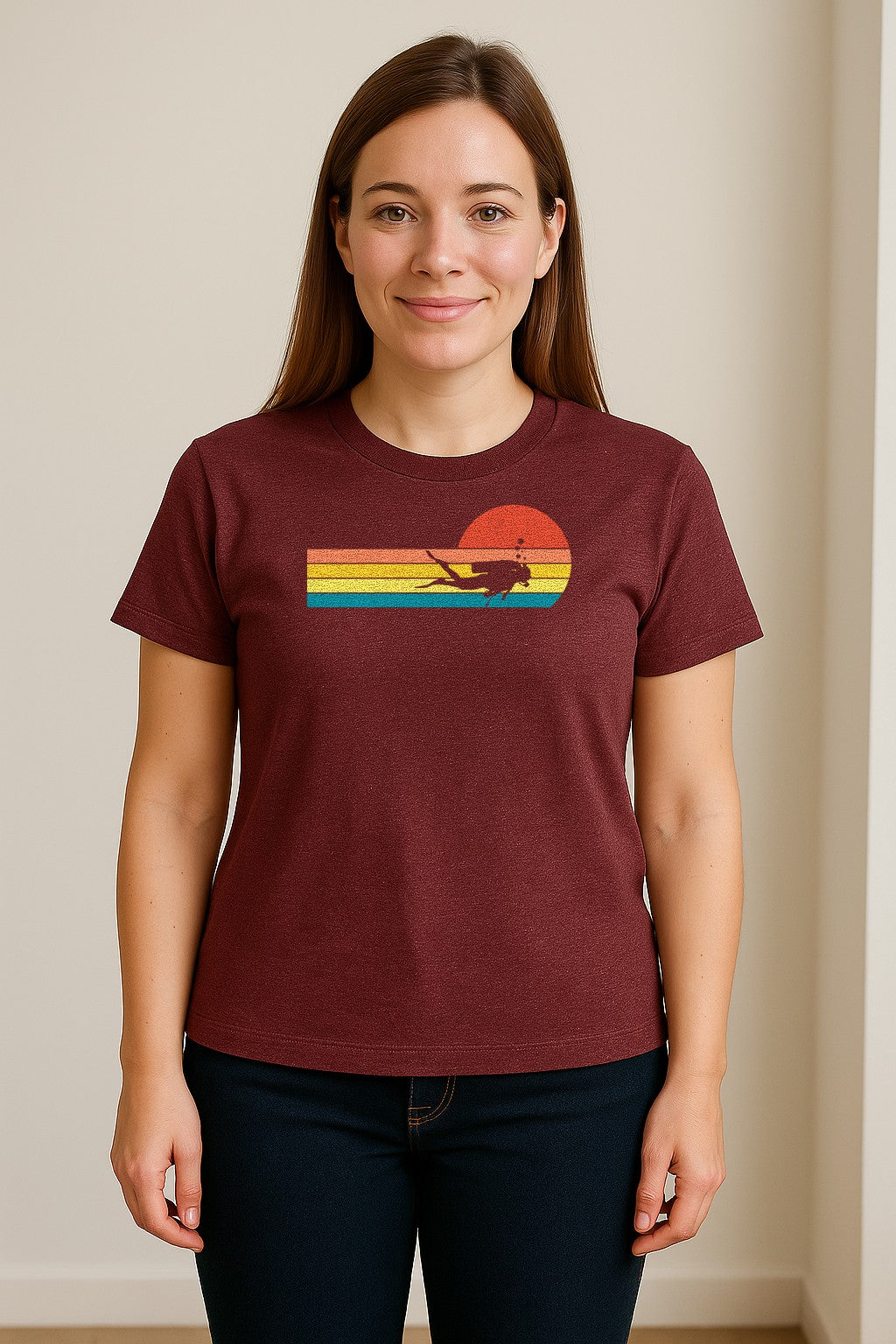 Scuba Diving T-Shirt, Retro Sunset Diver Graphic for Ocean Explorers and Water Sport Fans
