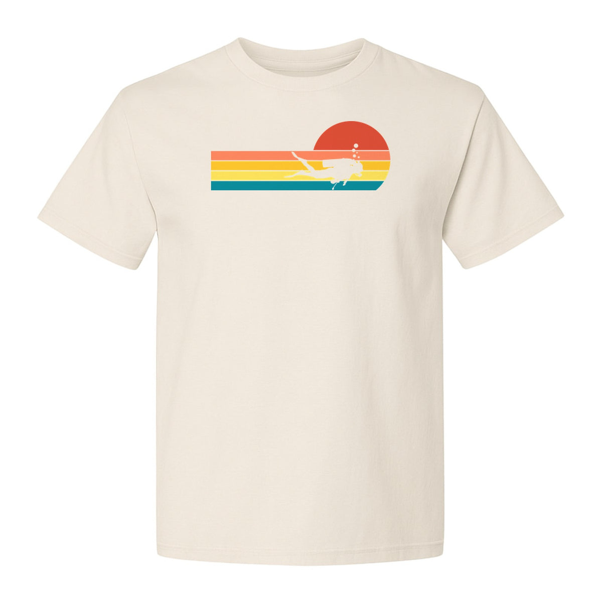 Scuba Diving T-Shirt, Retro Sunset Diver Graphic for Ocean Explorers and Water Sport Fans