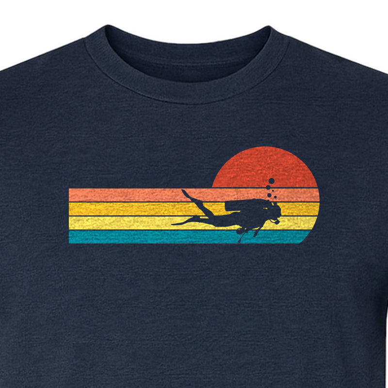 Scuba Diving T-Shirt, Retro Sunset Diver Graphic for Ocean Explorers and Water Sport Fans