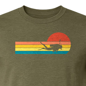 Scuba Diving T-Shirt, Retro Sunset Diver Graphic for Ocean Explorers and Water Sport Fans