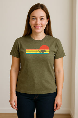 Scuba Diving T-Shirt, Retro Sunset Diver Graphic for Ocean Explorers and Water Sport Fans