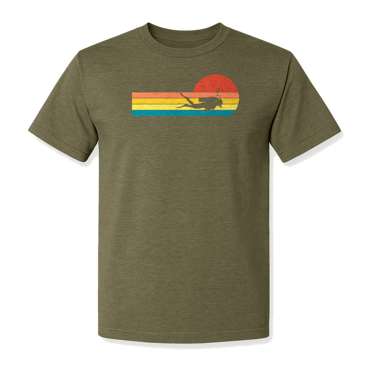 Scuba Diving T-Shirt, Retro Sunset Diver Graphic for Ocean Explorers and Water Sport Fans
