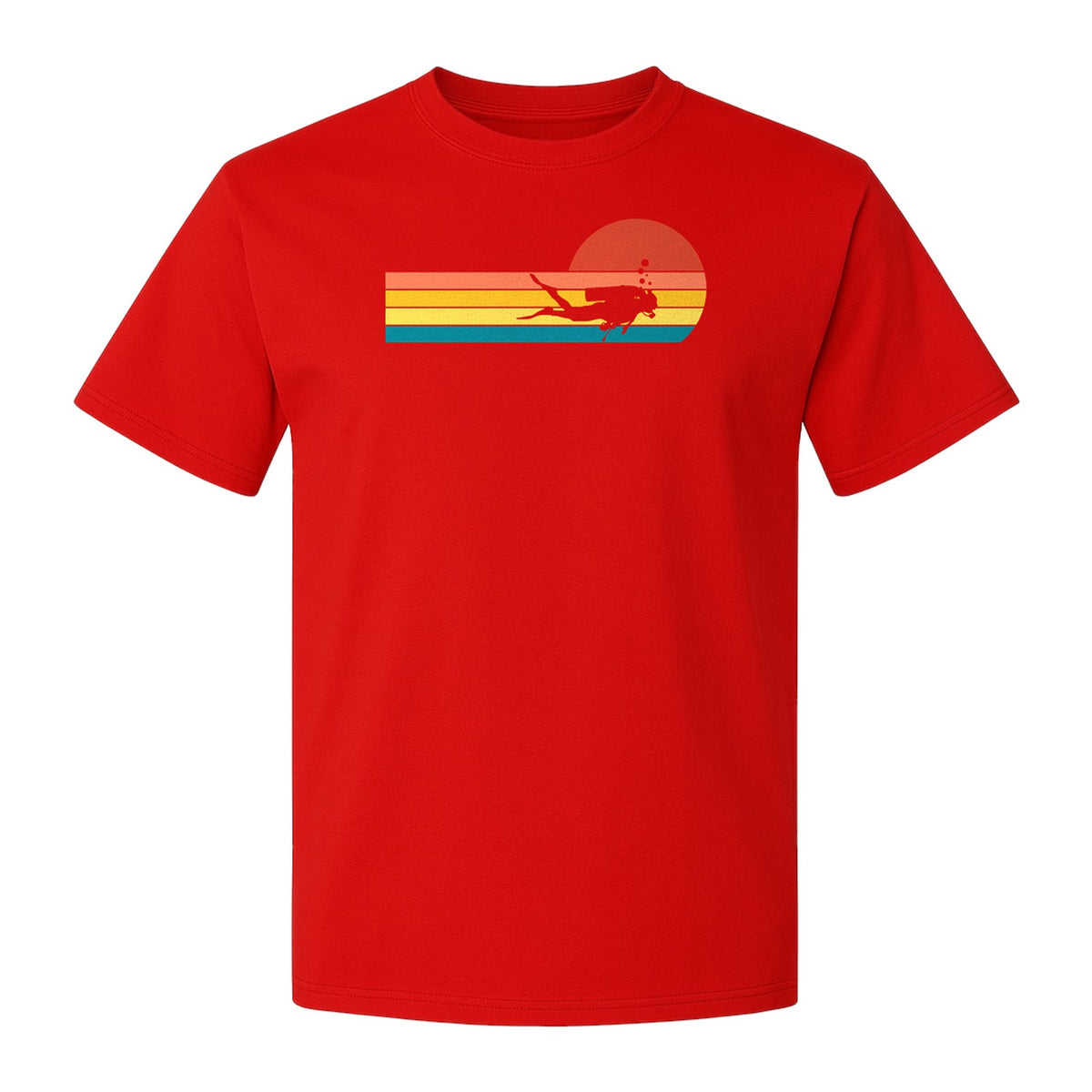 Scuba Diving T-Shirt, Retro Sunset Diver Graphic for Ocean Explorers and Water Sport Fans
