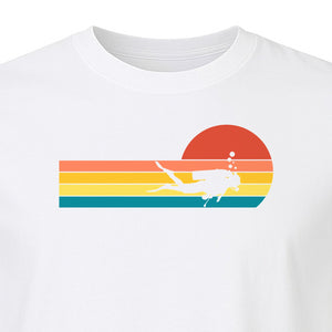 Scuba Diving T-Shirt, Retro Sunset Diver Graphic for Ocean Explorers and Water Sport Fans