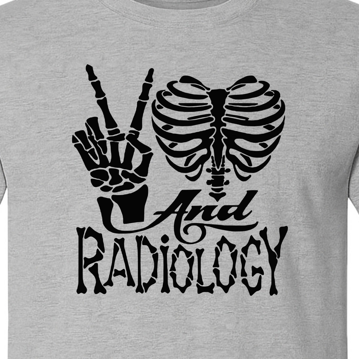 Radiology T-Shirt, Peace Sign Skeleton Rib Cage Design for X-Ray Techs and Imaging Technologists