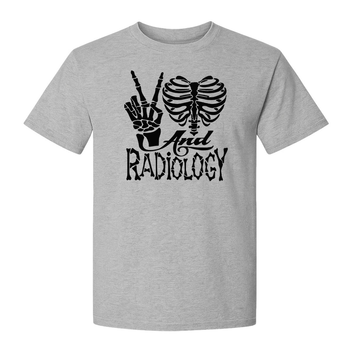 Radiology T-Shirt, Peace Sign Skeleton Rib Cage Design for X-Ray Techs and Imaging Technologists
