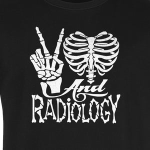 Radiology T-Shirt, Peace Sign Skeleton Rib Cage Design for X-Ray Techs and Imaging Technologists