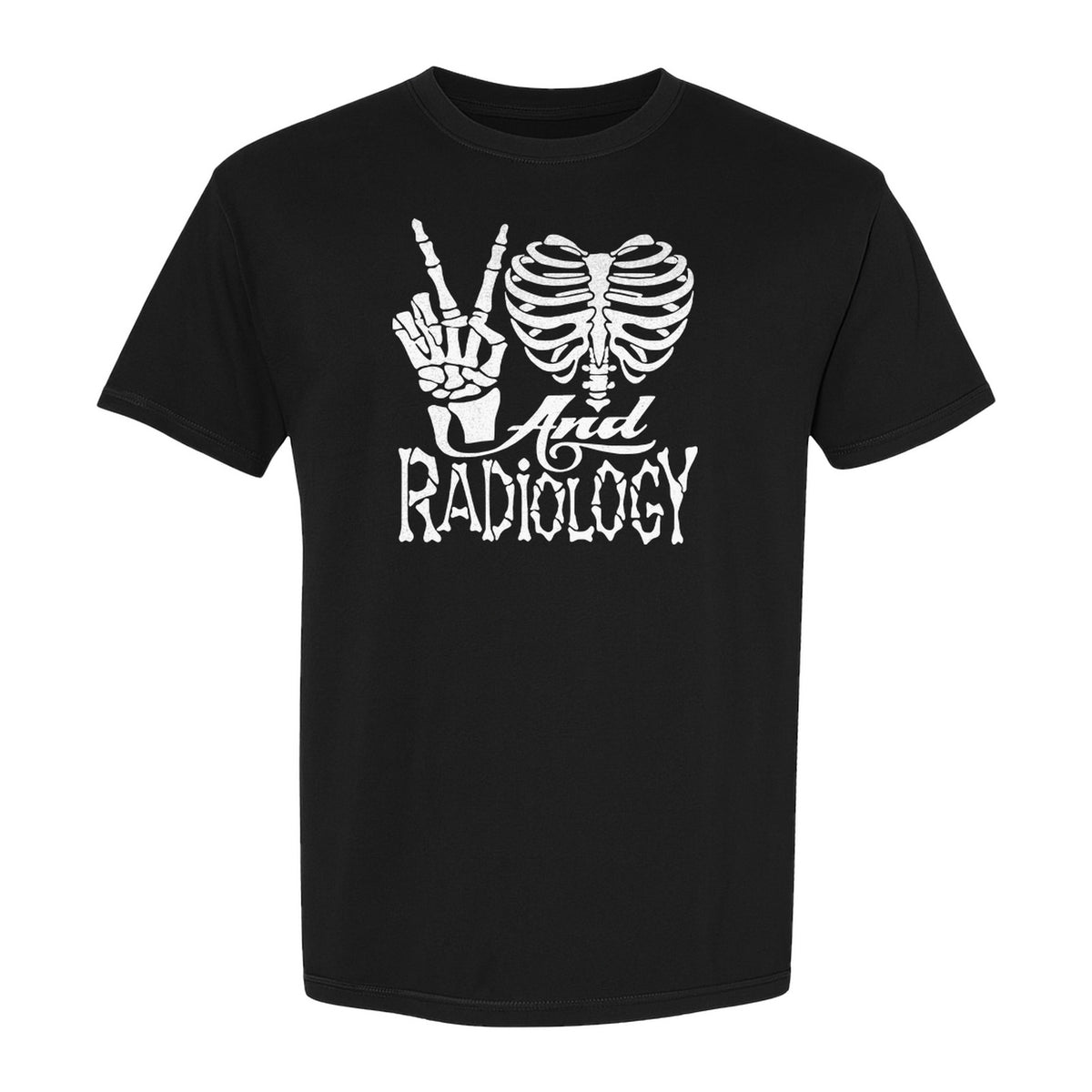 Radiology T-Shirt, Peace Sign Skeleton Rib Cage Design for X-Ray Techs and Imaging Technologists