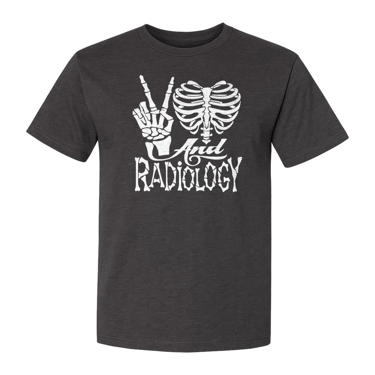 Radiology T-Shirt, Peace Sign Skeleton Rib Cage Design for X-Ray Techs and Imaging Technologists