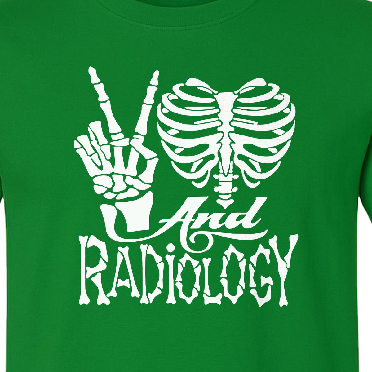 Radiology T-Shirt, Peace Sign Skeleton Rib Cage Design for X-Ray Techs and Imaging Technologists