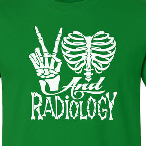 Radiology T-Shirt, Peace Sign Skeleton Rib Cage Design for X-Ray Techs and Imaging Technologists