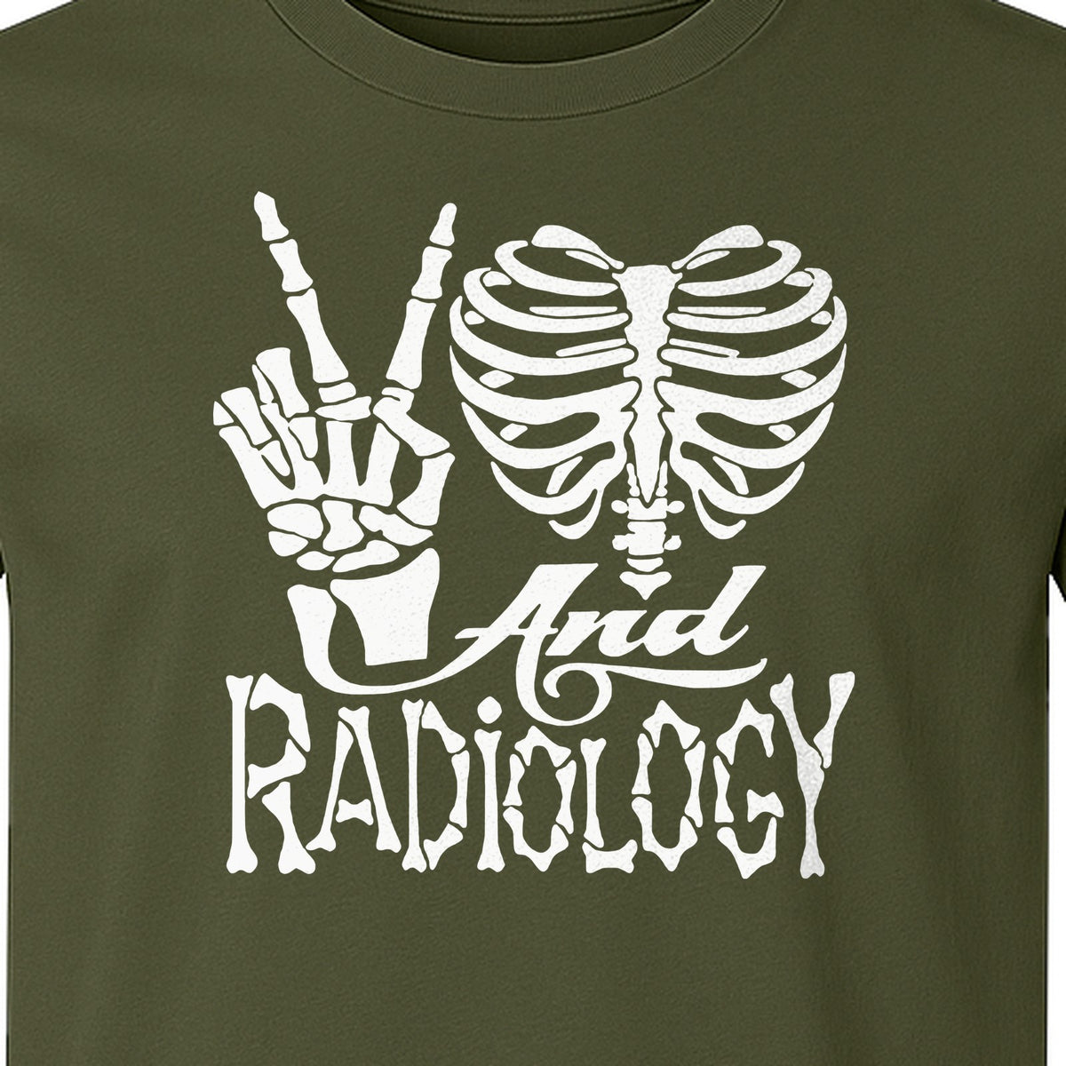 Radiology T-Shirt, Peace Sign Skeleton Rib Cage Design for X-Ray Techs and Imaging Technologists