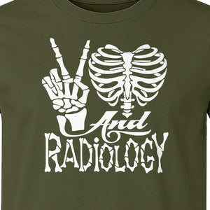 Radiology T-Shirt, Peace Sign Skeleton Rib Cage Design for X-Ray Techs and Imaging Technologists
