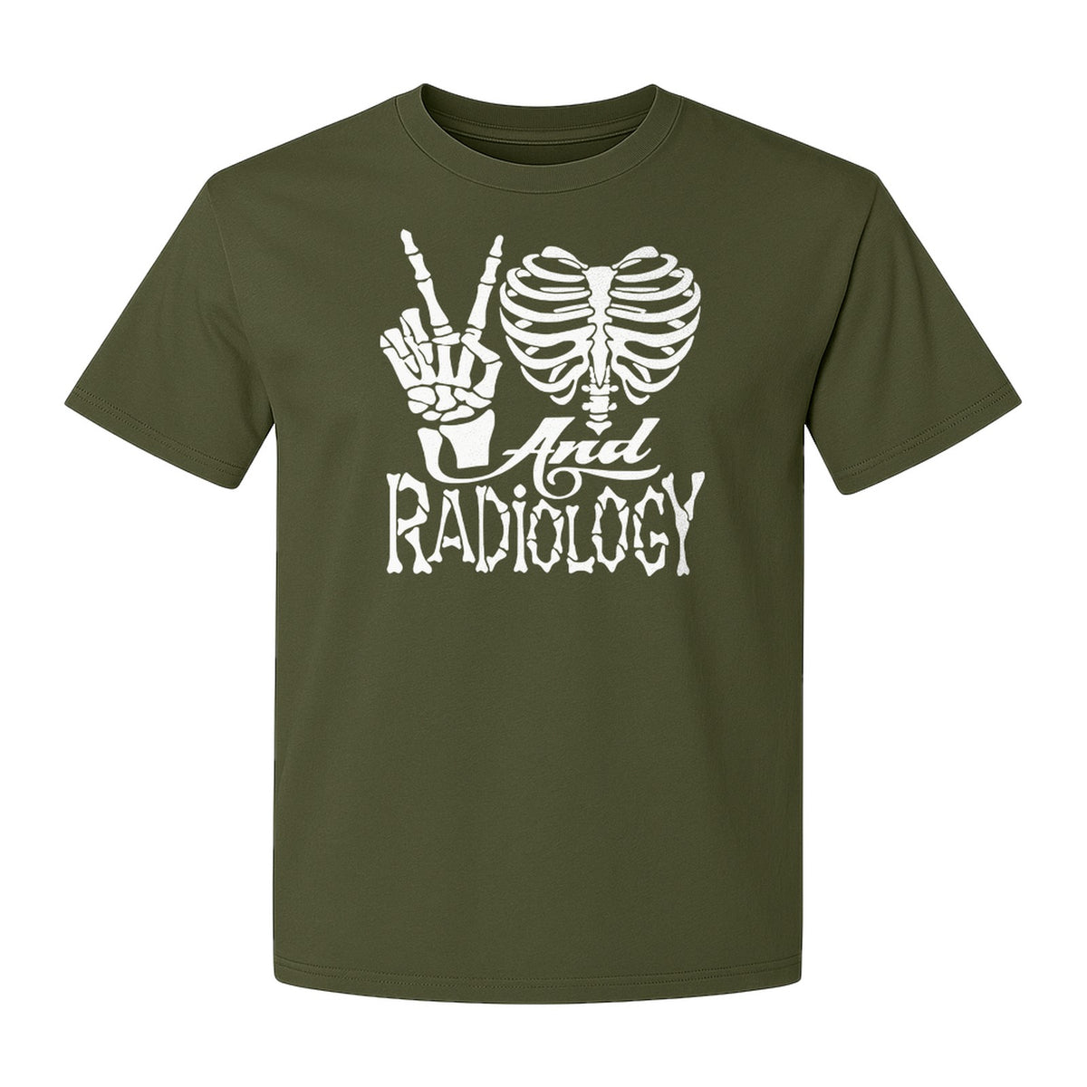 Radiology T-Shirt, Peace Sign Skeleton Rib Cage Design for X-Ray Techs and Imaging Technologists