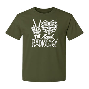 Radiology T-Shirt, Peace Sign Skeleton Rib Cage Design for X-Ray Techs and Imaging Technologists