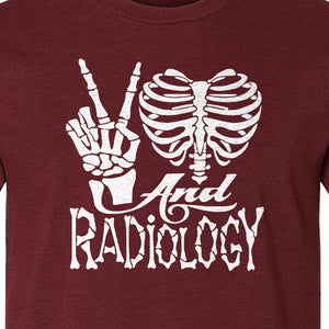 Radiology T-Shirt, Peace Sign Skeleton Rib Cage Design for X-Ray Techs and Imaging Technologists