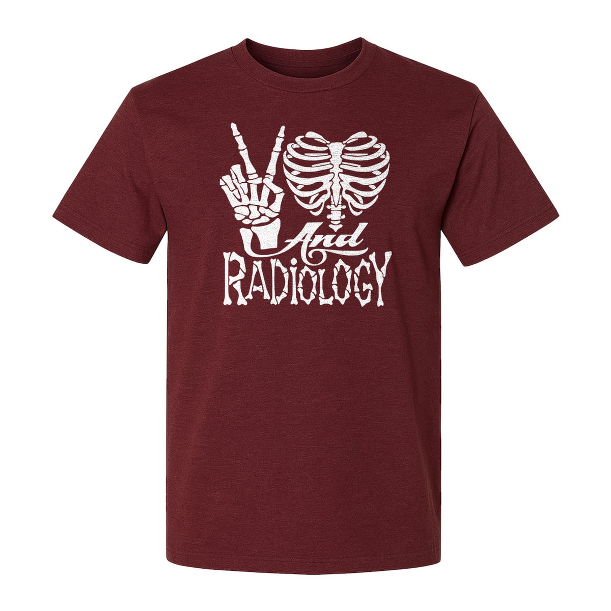 Radiology T-Shirt, Peace Sign Skeleton Rib Cage Design for X-Ray Techs and Imaging Technologists