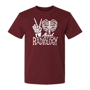 Radiology T-Shirt, Peace Sign Skeleton Rib Cage Design for X-Ray Techs and Imaging Technologists
