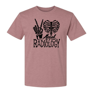 Radiology T-Shirt, Peace Sign Skeleton Rib Cage Design for X-Ray Techs and Imaging Technologists