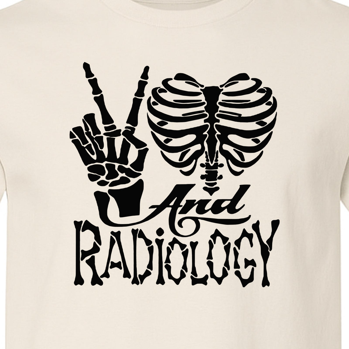 Radiology T-Shirt, Peace Sign Skeleton Rib Cage Design for X-Ray Techs and Imaging Technologists