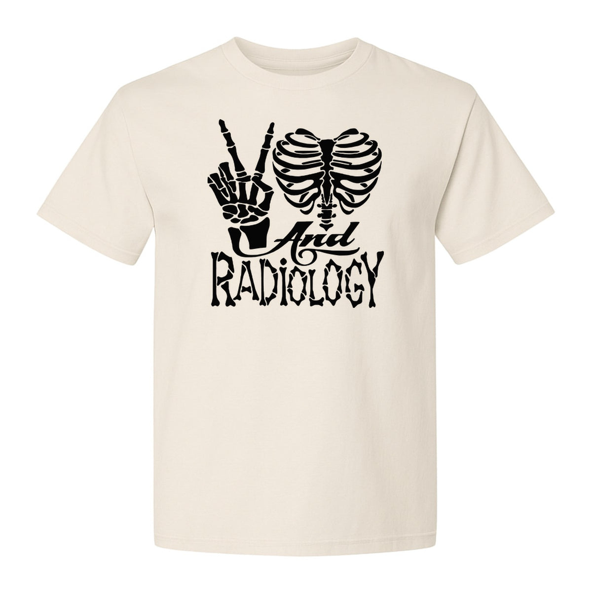 Radiology T-Shirt, Peace Sign Skeleton Rib Cage Design for X-Ray Techs and Imaging Technologists